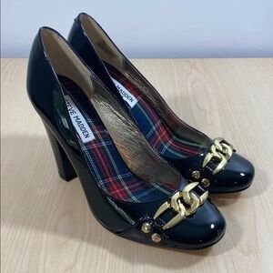 Steve Madden Merri Black Patent Leather Heels with Chain Detail